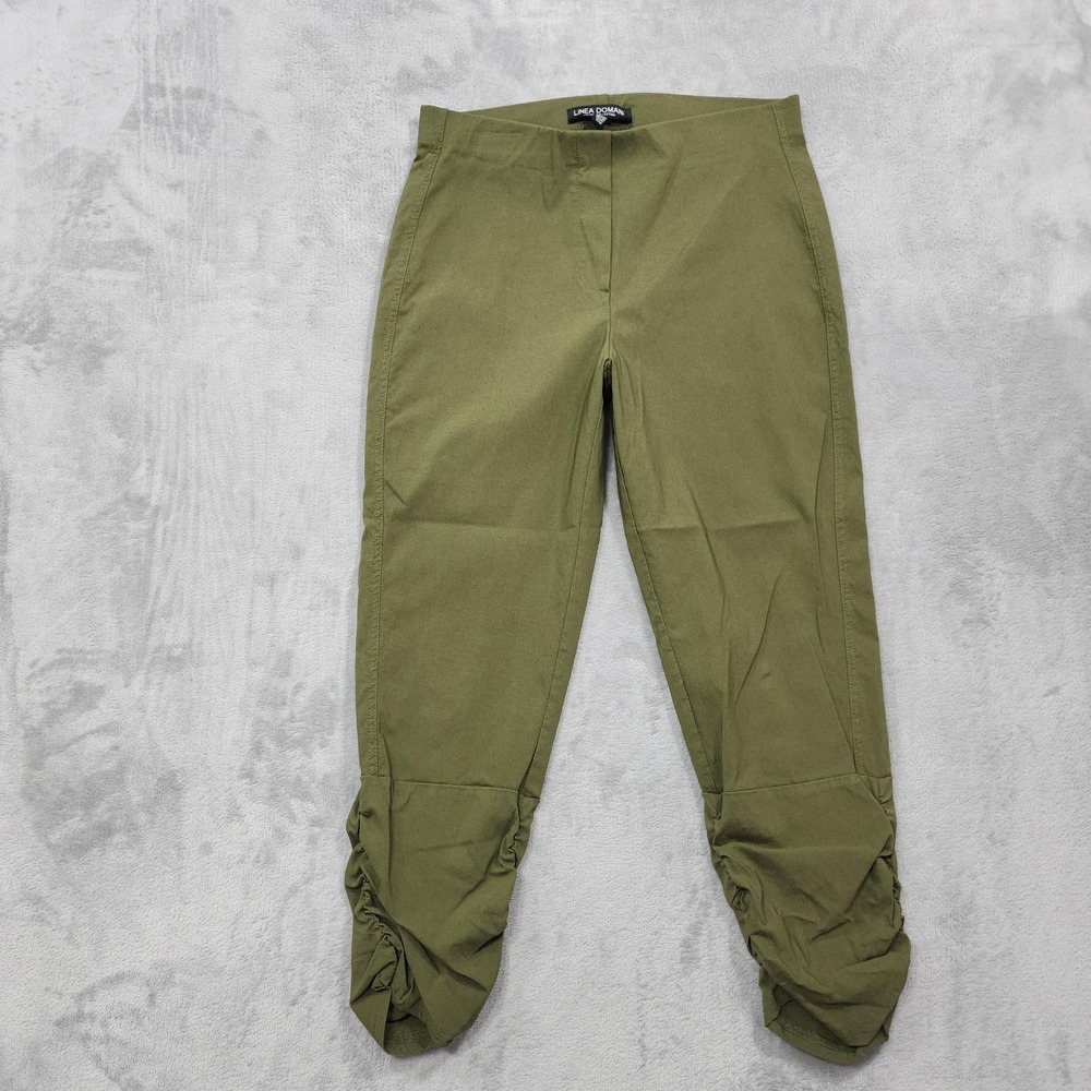 Linea Domani Pants Womens S Green Mid Rise Ankle Ruched Hem Stretch Pull On